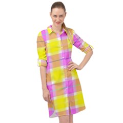 Pink Tartan-8 Long Sleeve Mini Shirt Dress
