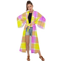 Pink Tartan-8 Maxi Kimono