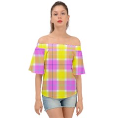 Pink Tartan-8 Off Shoulder Short Sleeve Top