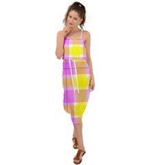 Pink Tartan-8 Waist Tie Cover Up Chiffon Dress