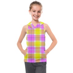 Pink Tartan-8 Kids  Sleeveless Hoodie