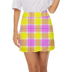 Pink Tartan-8 Mini Front Wrap Skirt