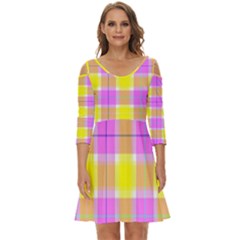 Pink Tartan-8 Shoulder Cut Out Zip Up Dress