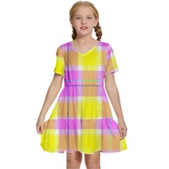 Pink Tartan-8 Kids  Short Sleeve Tiered Mini Dress