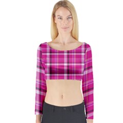 Pink Tartan-9 Long Sleeve Crop Top by tartantotartanspink