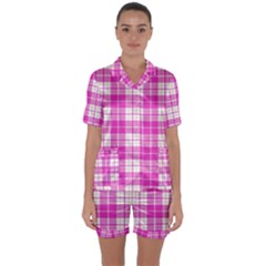 Pink Tartan Satin Short Sleeve Pajamas Set