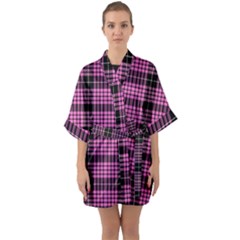 Pink Tartan 3 Half Sleeve Satin Kimono  by tartantotartanspink