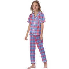 Pink Tartan 5 Kids  Satin Short Sleeve Pajamas Set