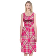 Pink Tartan-10 Midi Sleeveless Dress