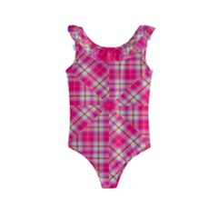 Pink Tartan-10 Kids  Frill Swimsuit by tartantotartanspink