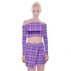 Tartan Purple Off Shoulder Top With Mini Skirt Set by tartantotartanspink