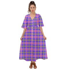 Tartan Purple Kimono Sleeve Boho Dress