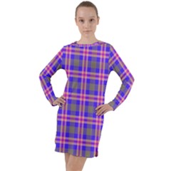 Tartan Purple Long Sleeve Hoodie Dress by tartantotartanspink