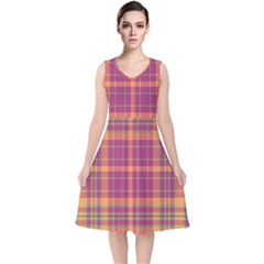 Tartan 9 V-neck Midi Sleeveless Dress  by tartantotartanspink