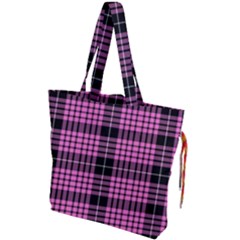 Pink Tartan 3 Drawstring Tote Bag by tartantotartanspink2