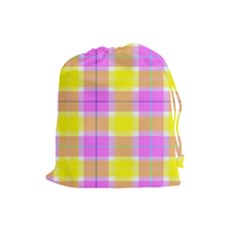 Pink Tartan-8 Drawstring Pouch (Large)