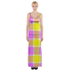 Pink Tartan-8 Thigh Split Maxi Dress by tartantotartanspink2