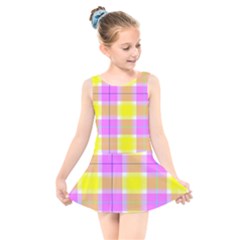 Pink Tartan-8 Kids  Skater Dress Swimsuit by tartantotartanspink2