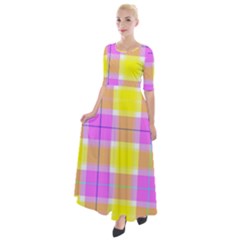 Pink Tartan-8 Half Sleeves Maxi Dress by tartantotartanspink2