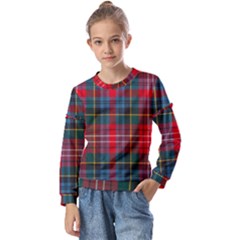 Caledonia Modern Tartan Kids  Long Sleeve Tee With Frill 