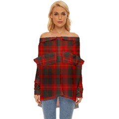 Cameron Clan Modern Tartan Off Shoulder Chiffon Pocket Shirt by tartantotartansred