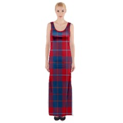 Galloway Red Modern Tartan Thigh Split Maxi Dress