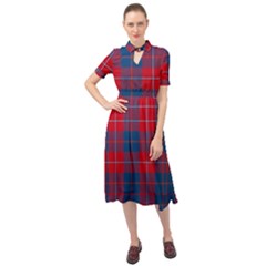 Galloway Red Modern Tartan Keyhole Neckline Chiffon Dress by tartantotartansred