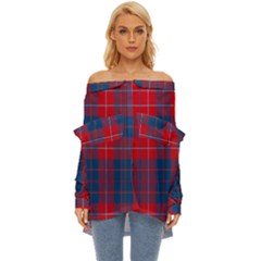 Galloway Red Modern Tartan Off Shoulder Chiffon Pocket Shirt by tartantotartansred