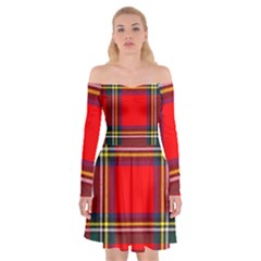 Stewart Royal Modern Heavy Weight Tartan Off Shoulder Skater Dress by tartantotartansreddesign