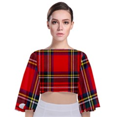 Stewart Royal Modern Heavy Weight Tartan Tie Back Butterfly Sleeve Chiffon Top by tartantotartansreddesign