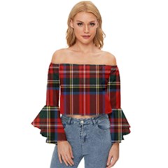 Stewart Royal Modern Tartan Off Shoulder Flutter Bell Sleeve Top by tartantotartansreddesign