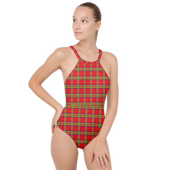 Tartan And Plaid 3 High Neck One Piece Swimsuit