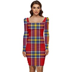 Tartan Pattern 40 Women Long Sleeve Ruched Stretch Jersey Dress by tartantotartansreddesign