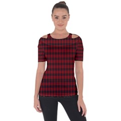 Tartan Red Shoulder Cut Out Short Sleeve Top