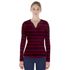 Tartan Red V-Neck Long Sleeve Top