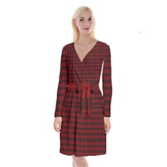 Tartan Red Long Sleeve Velvet Front Wrap Dress