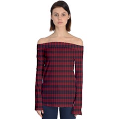 Tartan Red Off Shoulder Long Sleeve Top