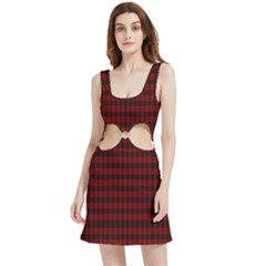 Tartan Red Velvet Cutout Dress