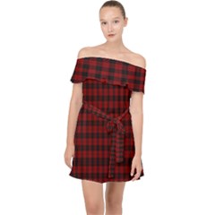 Tartan Red Off Shoulder Chiffon Dress