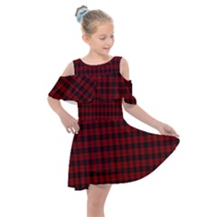 Tartan Red Kids  Shoulder Cutout Chiffon Dress