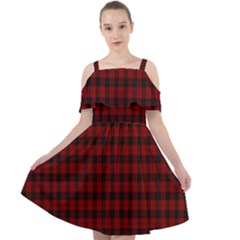 Tartan Red Cut Out Shoulders Chiffon Dress