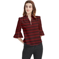 Tartan Red Loose Horn Sleeve Chiffon Blouse