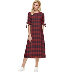 Tartan Red Bow Sleeve Chiffon Midi Dress