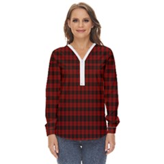 Tartan Red Zip Up Long Sleeve Blouse