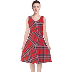 Macfarlane Modern Heavy Tartan V-neck Midi Sleeveless Dress  by tartantotartansallreddesigns