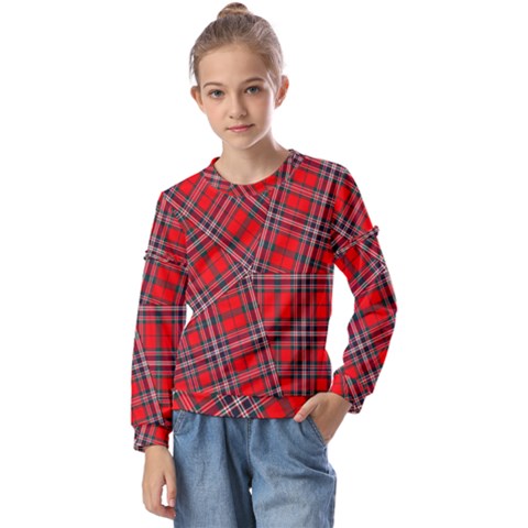 Macfarlane Modern Heavy Tartan Kids  Long Sleeve Tee With Frill  by tartantotartansallreddesigns