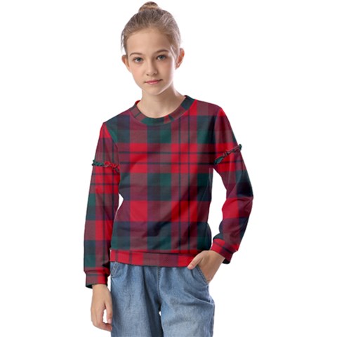 Macduff Modern Tartan Kids  Long Sleeve Tee With Frill  by tartantotartansallreddesigns