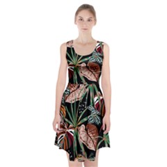 Stylish Dark Hand Drawn Tropical Forest Racerback Midi Dress by HWDesign