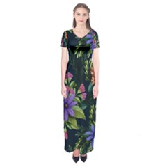 Dark Floral Short Sleeve Maxi Dress by HWDesign