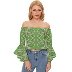 Abstract Pattern Geometric Backgrounds   Off Shoulder Flutter Bell Sleeve Top by Eskimos